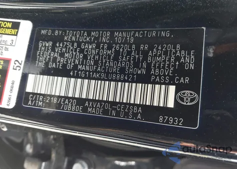 2020 Toyota Camry Se z USA, uszkodzony, nr VIN 4T1G11AK9LU888421